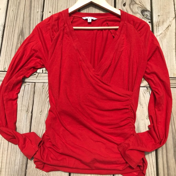 CAbi Tops - CAbi 131 Ruched Hanky Top faux wrap